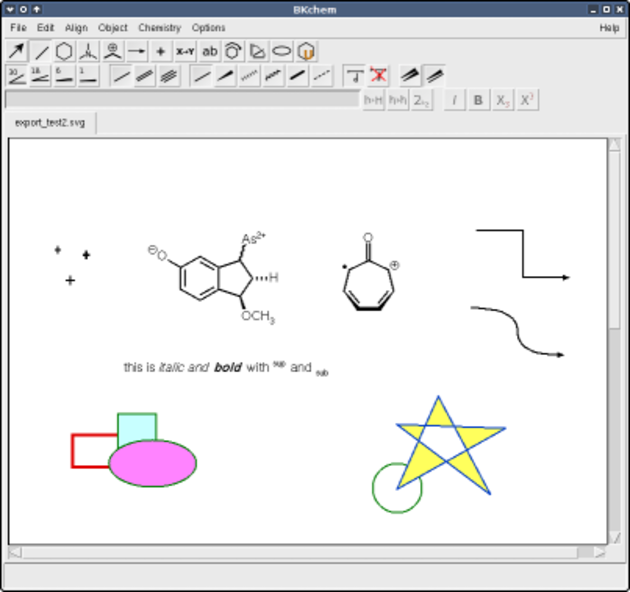 Captura de programa BKChem, software libre de dibujo en química