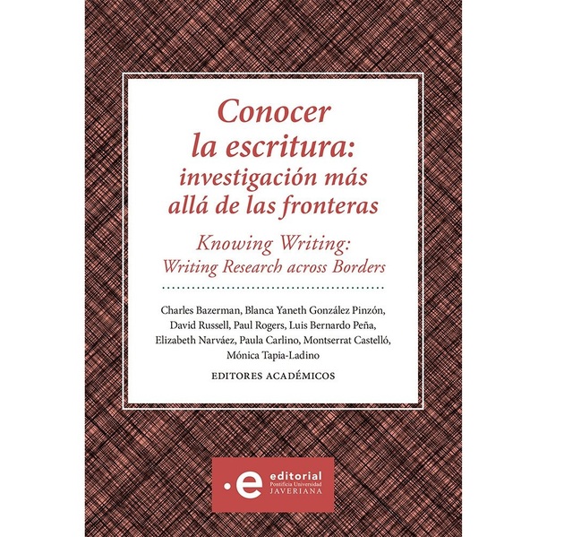 tapa del libro Conocer la escritura: Investigación más allá de las fronteras. Fondo marrón con efecto de entretejido. 