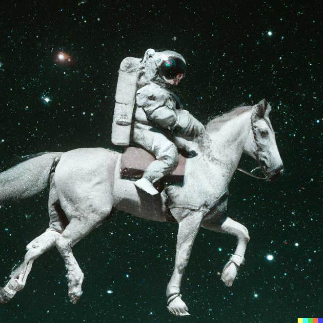 imagen obtenida a partir de la inteligencia artificial DALL E. Astronauta montando un caballo.