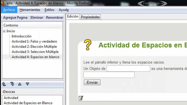 Captura de pantalla de programa Exelearning, de elaboración de contenidos educativos digitales