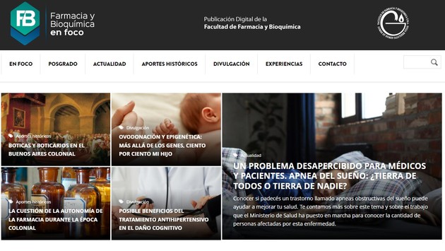 Captura de pantalla del sitio "Farmacia y bioquímica en foco"
