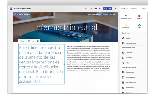 Captura de pantalla de creación de un sitio con Google Sites