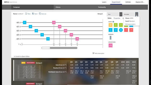 Captura de pantalla de plataforma IBM quantum experience