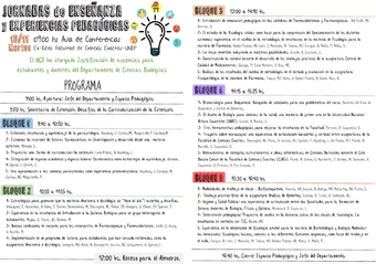 Cronograma de las Jornadas organizadas en noviembre 2016 por el Departamento de Ciencias Biológicas junto con el Espacio Pedagógico de la Facultad.