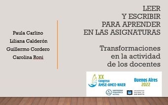 Flyer de difusión del simposio "Leer y escribir para aprender en las asignaturas. Transformaciones en la actividad de los docentes"