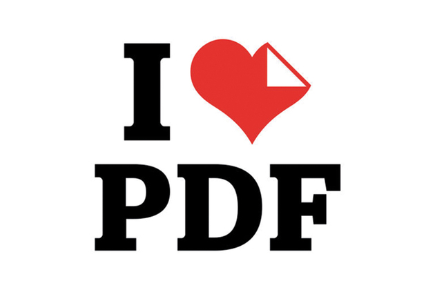 logo del programa online "I love PDF". Letras negras: "I (corazón rojo) PDF"