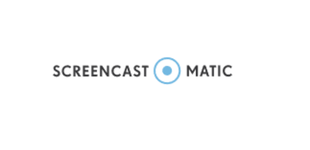 Logo del programa Screencast O Matic. La letra "O" está representada con un círculo celeste con un punto en el medio, como el simbolo de "rec" o "grabando" de los videos.