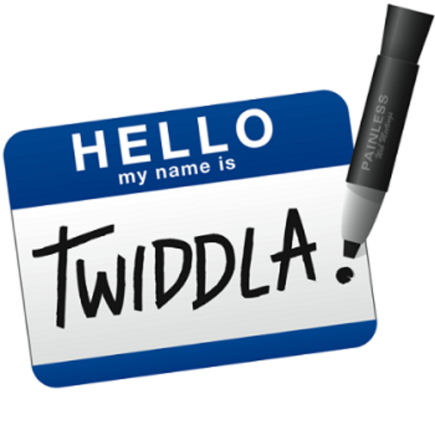 Logo de programa Twiddla. Una etiqueta para poner nombre, que dice "Twiddla" y al costado hay un marcador.