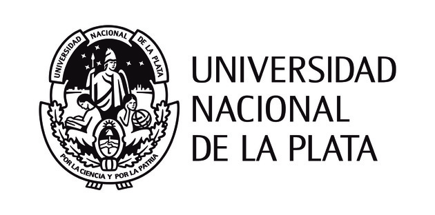 Logo de la Universidad Nacional de La Plata con la leyenda "Educación pública y gratuita".