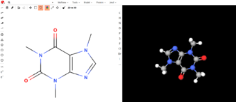 Captura de pantalla de programa Mol View de visualización de modelos moleculares Captura de pantalla de programa Mol View de visualización de modelos moleculares