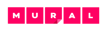 Logo de programa "mural". Cada una de las letras de la palabra "mural" está en un post-it rosado.