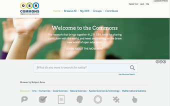 Captura de pantalla de la web de OER Commons, sitio de recursos educativos abiertos