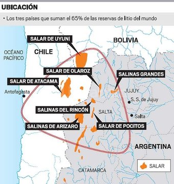 Mapa que muestras las reservas de litio