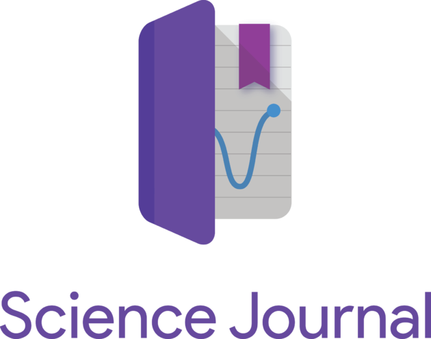 logo de science journal: un anotador abierto de tapa violeta, en el interior se ve un gráfico