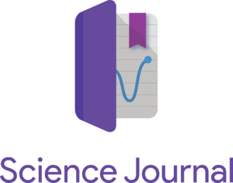 logo de science journal: un anotador abierto de tapa violeta, en el interior se ve un gráfico