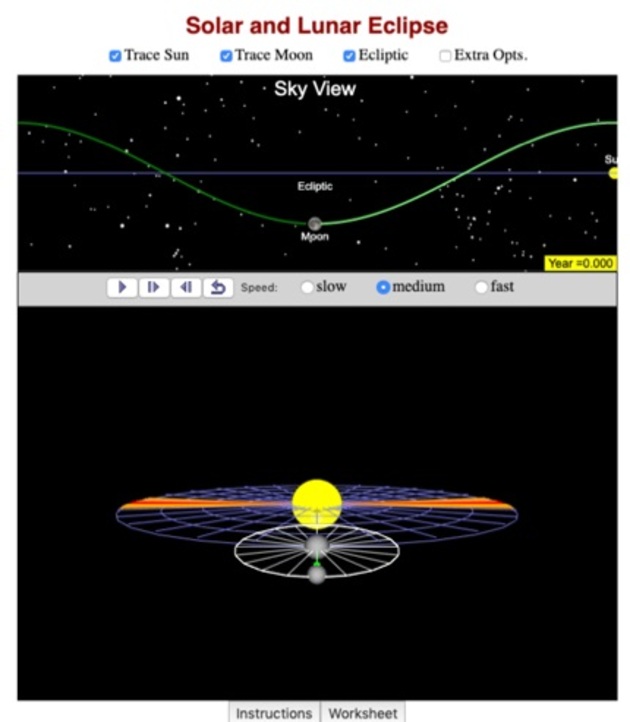 captura de pantalla de programa que simula eclipses de luna y de sol.