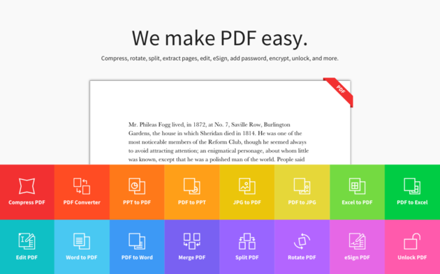 miniaturas de funciones que ofrece Small PDF