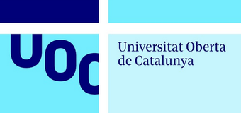 logo del canal de youtube de la universidad de catalunya. cuadricula en tonos de azul y celeste y la sigla "uoc"