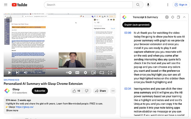 Captura de pantalla de extensión Youtube Summary